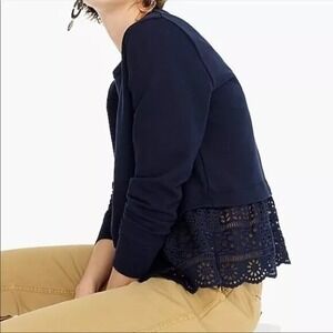J.Crew Women's  Navy Blue Eyelet‎ Hem Sweatshirt French terry Medium Pullover